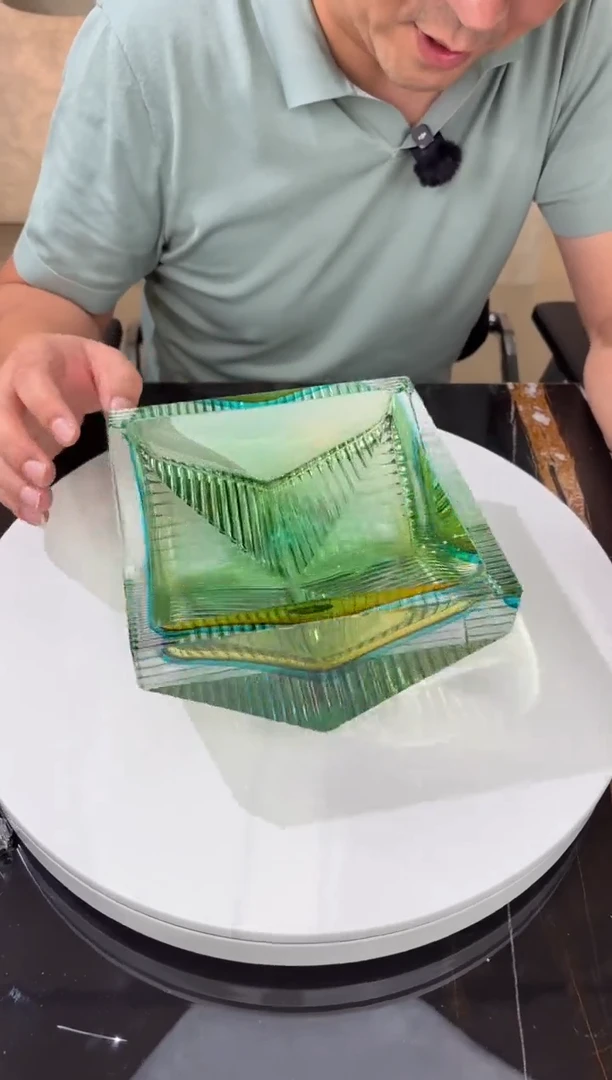 摆件祖母绿天青色四方坚果碗