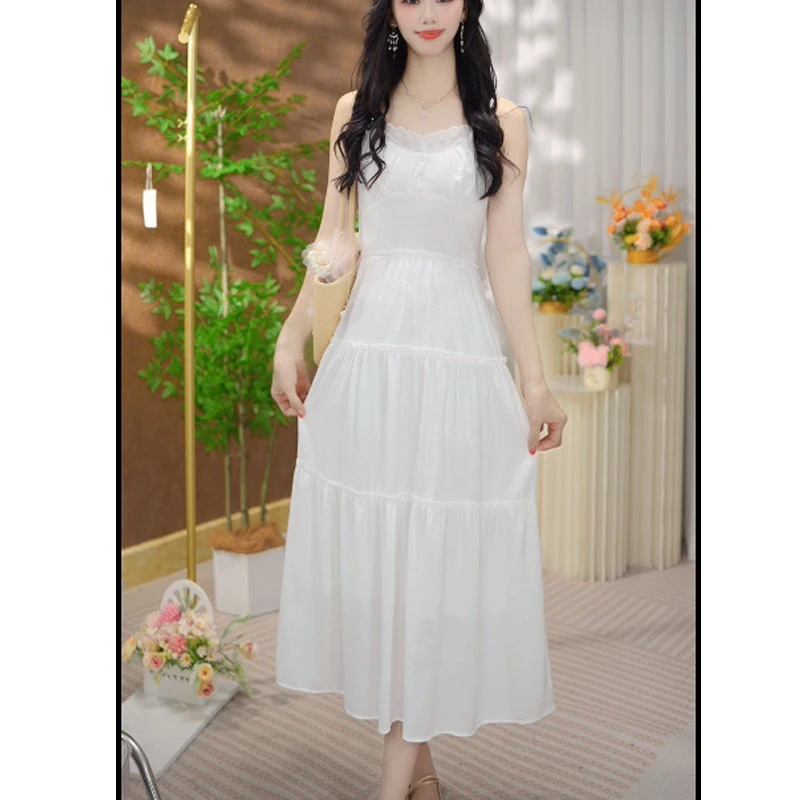 2025法式新款小个子温柔风法式白色吊带连衣裙子夏季女装仙女裙