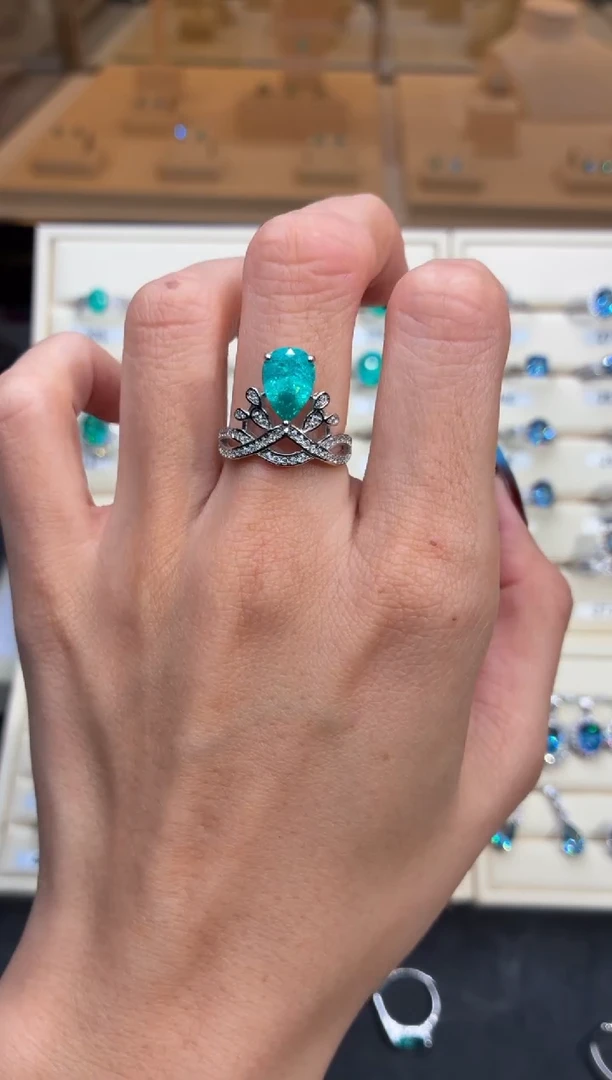 3ct碧玺（处理） 无品牌 925银 轻奢感冰裂霓虹电光蓝系列