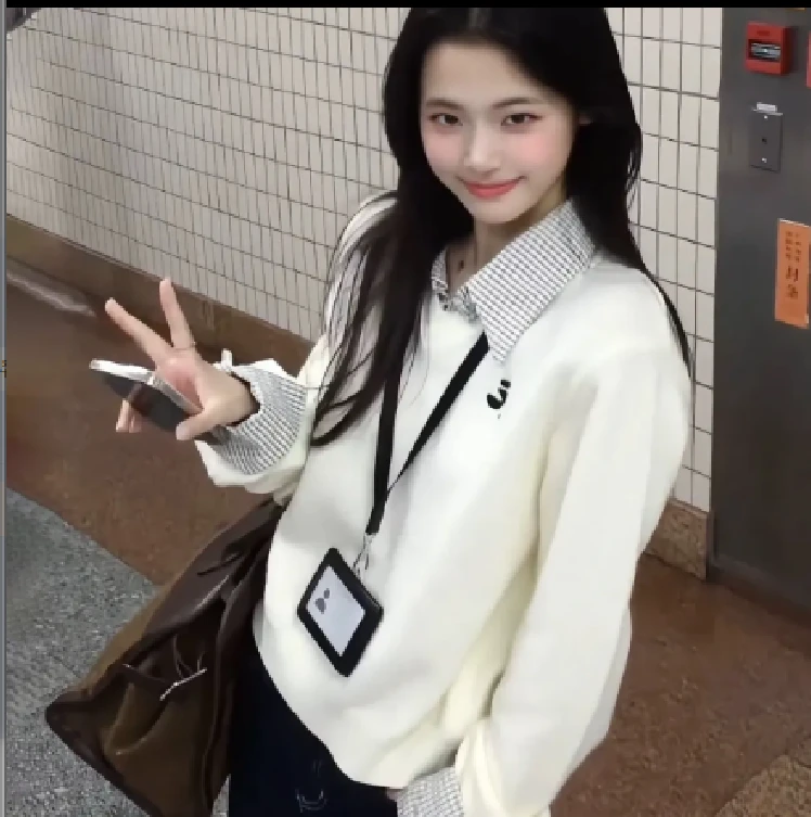 运补6-10韩系早秋穿搭假两件polo领毛衣学院风秋冬衬衫拼接针织衫