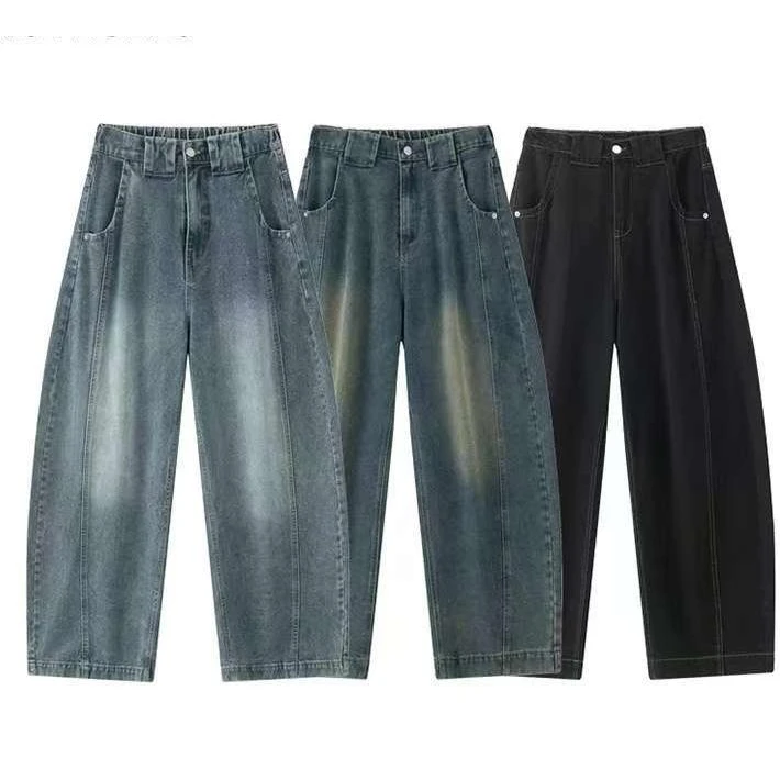 男士牛仔裤爆款新款弯刀阔腿裤复古水洗直筒宽松男士弯刀牛仔裤男