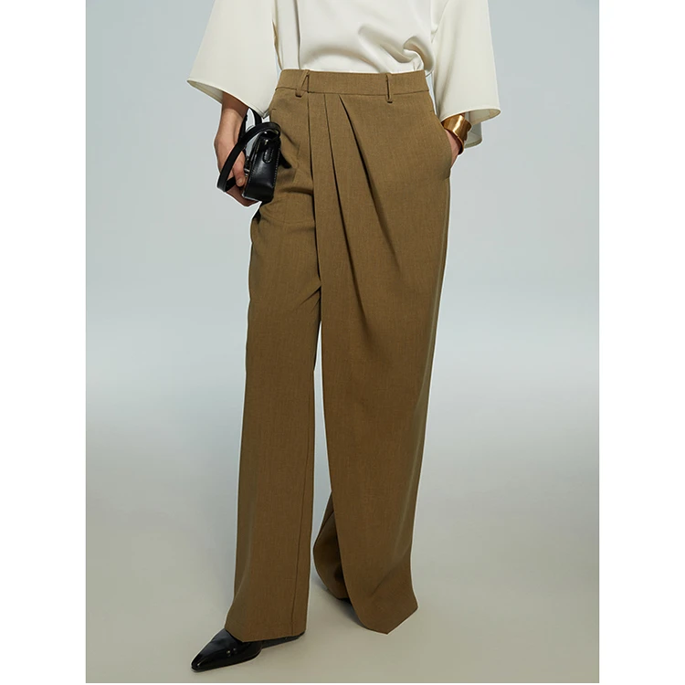 SIP CLASS设计师品牌咖色时髦前搭片西装裤女春季宽松休闲阔腿裤