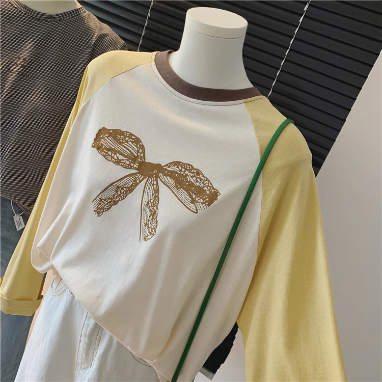 清仓福利【蝴蝶结】亲肤长袖薄款雪花棉插肩长袖