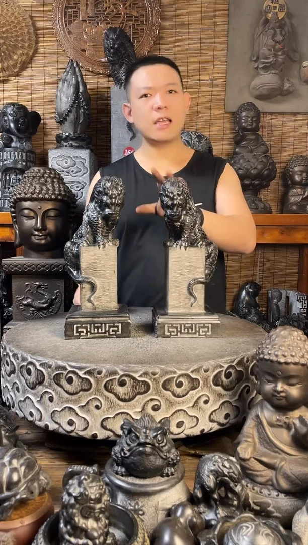 石材33吸水兽立柱一对天然青石雕刻