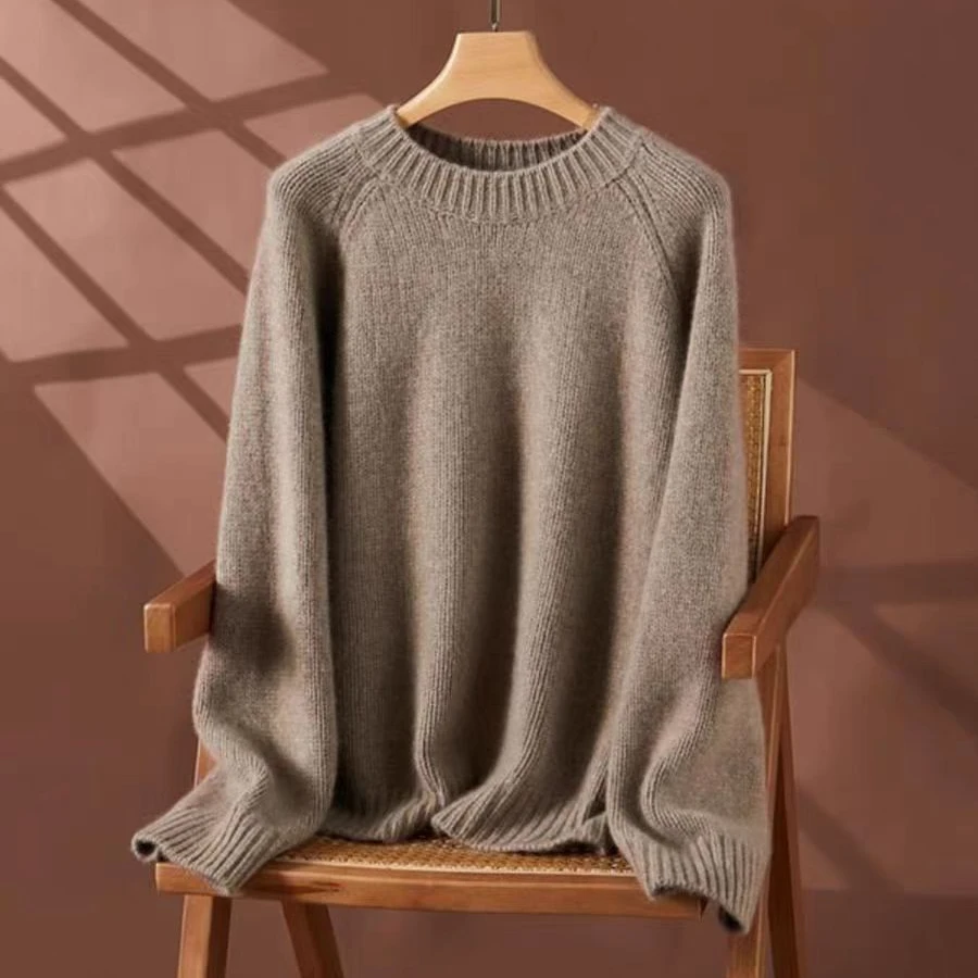 【23173】宽松慵懒风插肩袖加厚羊毛衫女圆领套头毛衣软糯亲肤打底