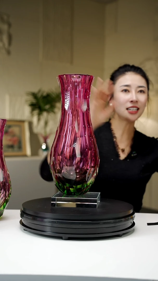 手工艺品琉璃金红绿凹面美人瓶带14*14底座