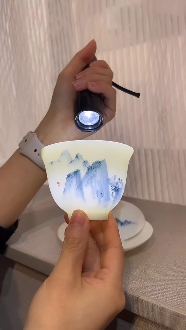 景德镇高温瓷山水羊脂玉三才