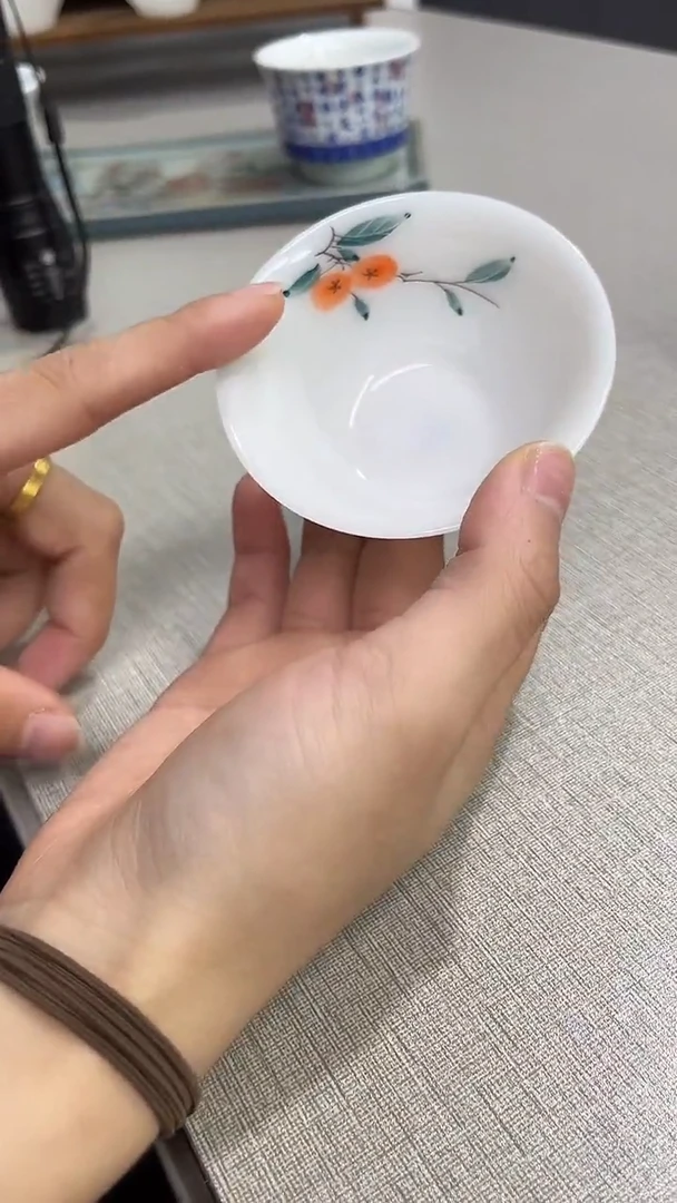 景德镇高温瓷斗笠冰种料柿子