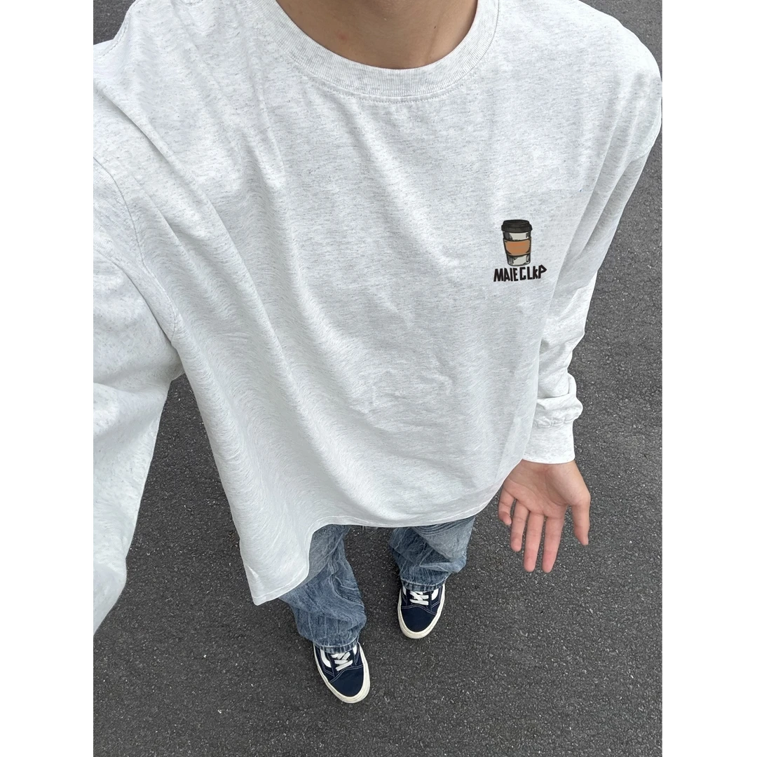 美式字母印花重磅纯棉长袖t恤男士潮牌设计感秋季宽松落肩款上衣