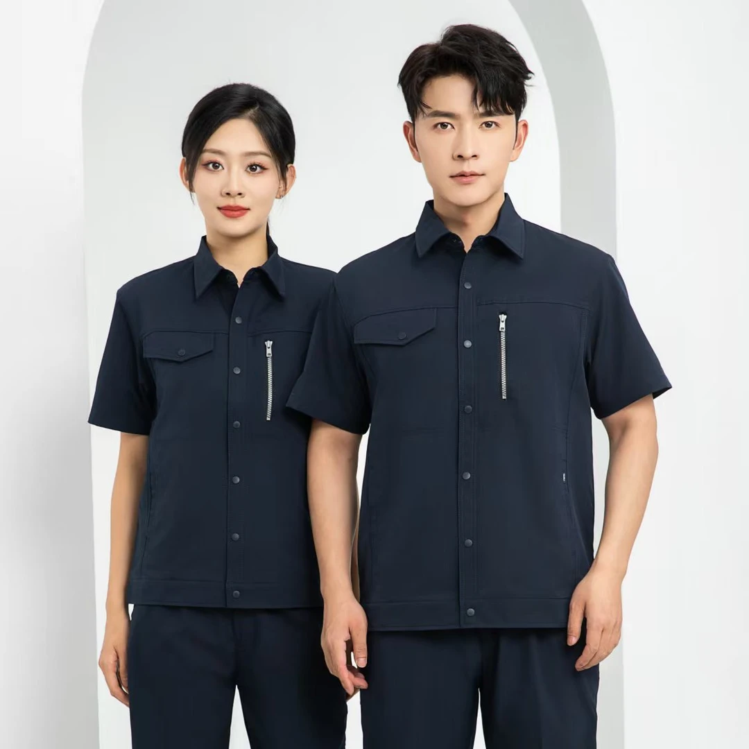短袖工装工作服套装夏季车间耐磨汽修男工装印绣logo劳保服定制