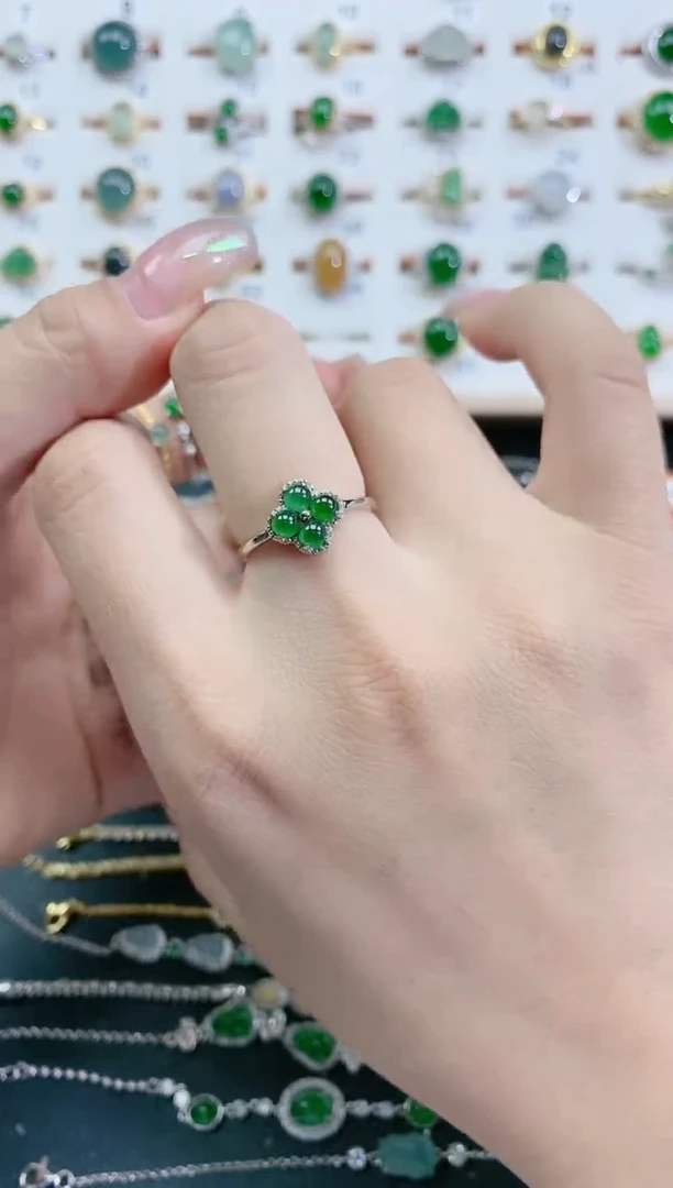 翡翠戒指银S925镶嵌 天然翡翠