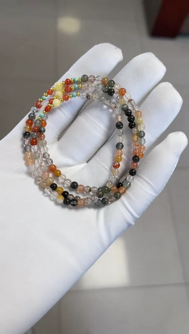 水晶手串未镶嵌多彩兔毛多圈手串