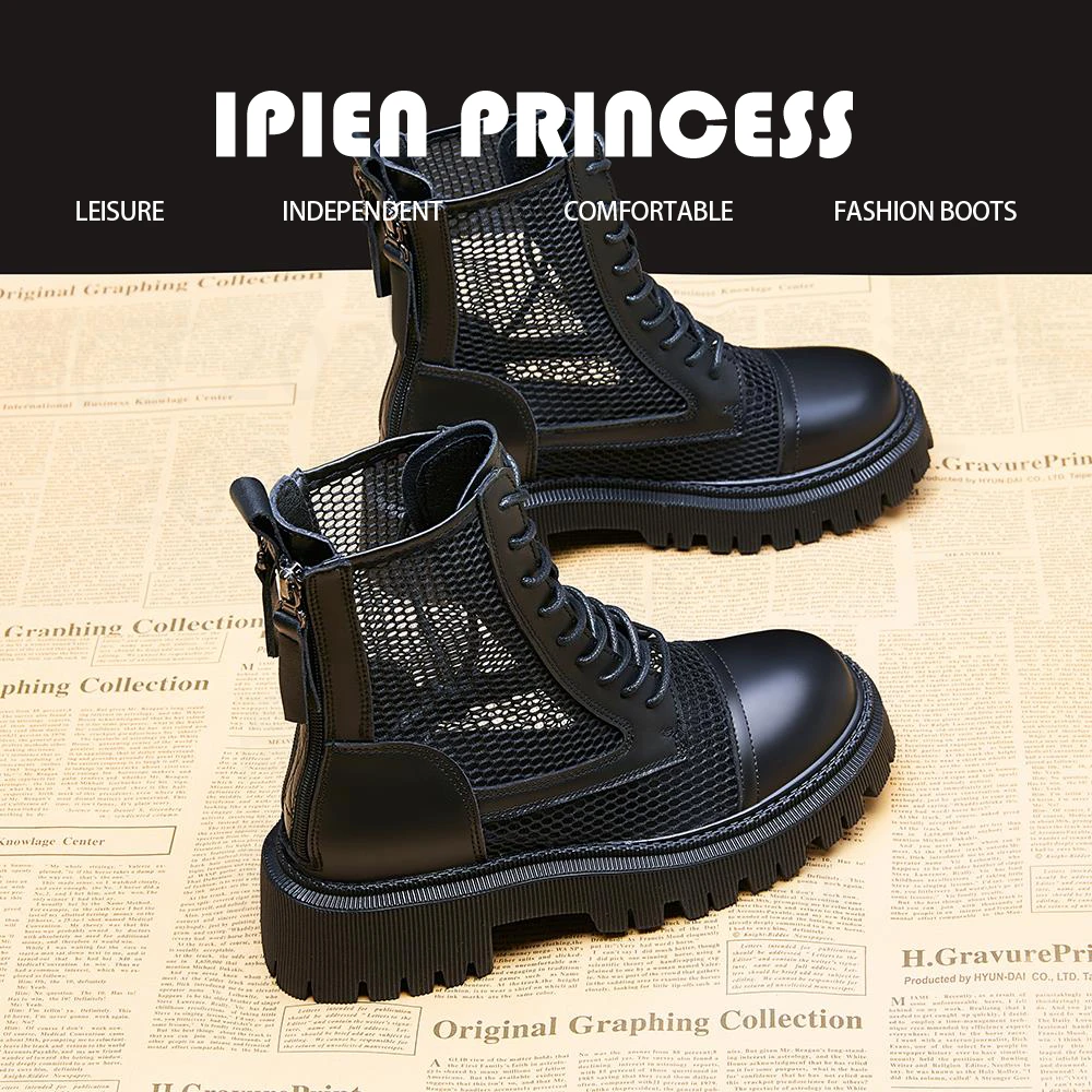 英伦风小个子薄款短靴厚底镂空旅游单靴子2025夏季马丁靴女夏季款