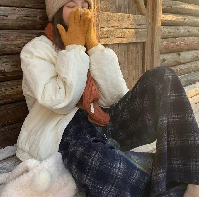 24512  冬季新款松紧腰格子阔腿裤女秋冬直筒长裤 XXK/0106