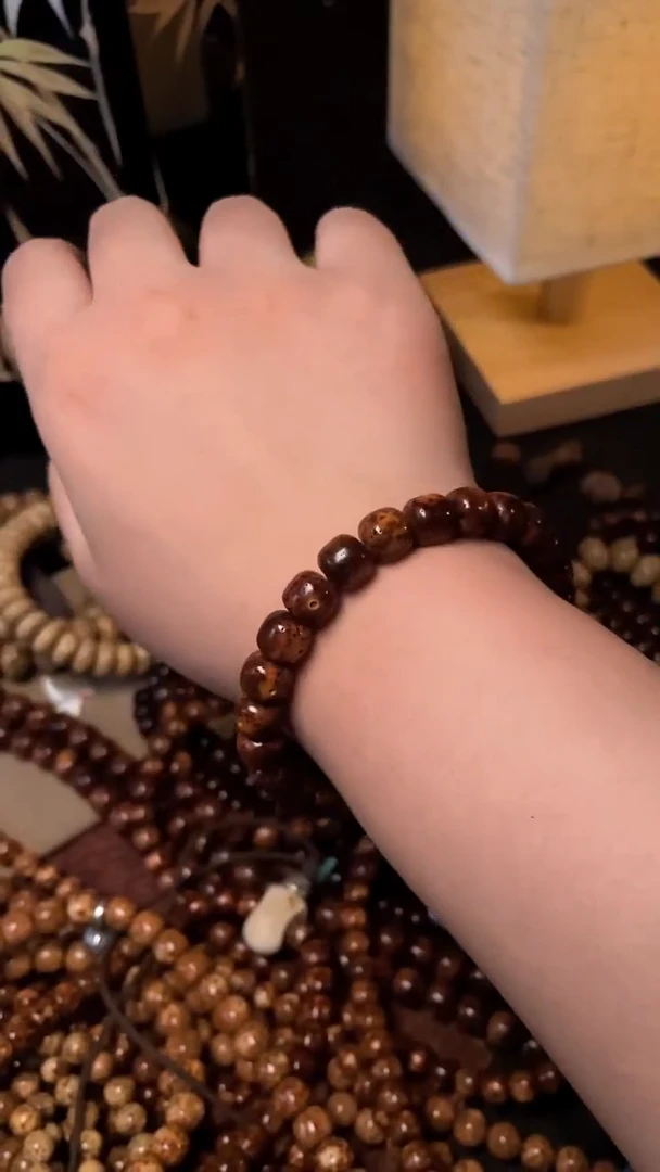 手串星月菩提精工级中珀金花皮桶珠9*8手串