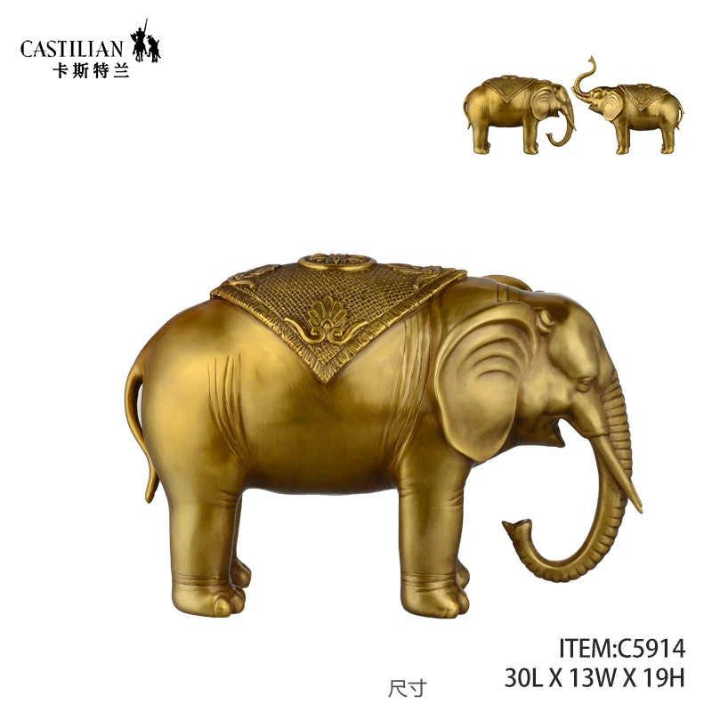 DR-卡斯特兰古法失蜡铜全铜大象摆件复古装饰客厅玄关摆件C5914