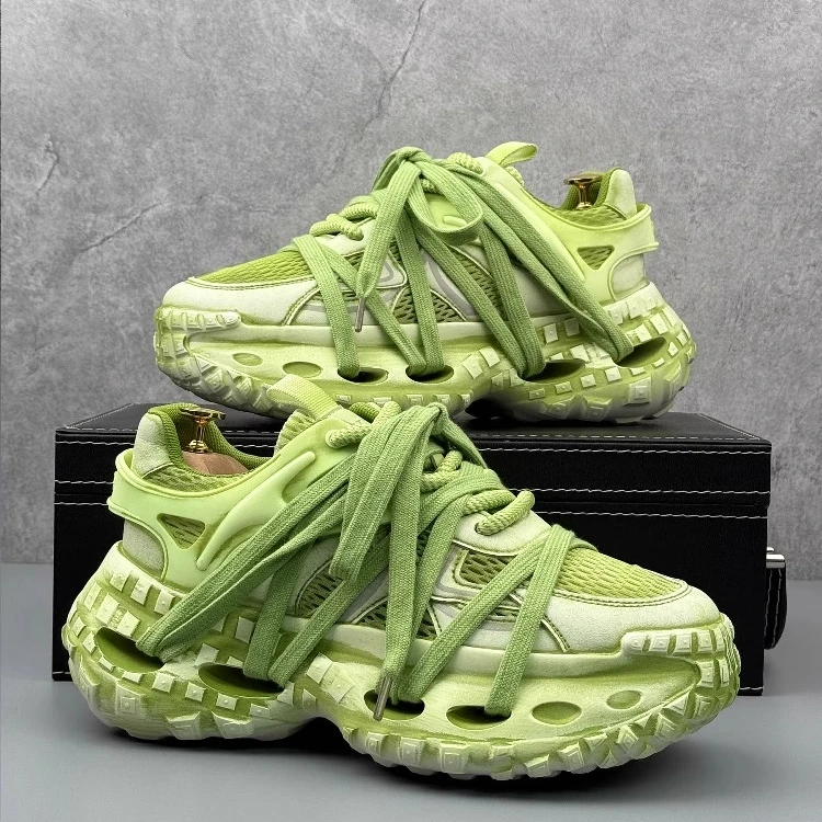 厚底增高复古擦色老爹鞋男2025夏季新款潮流透气网面运动休闲鞋子