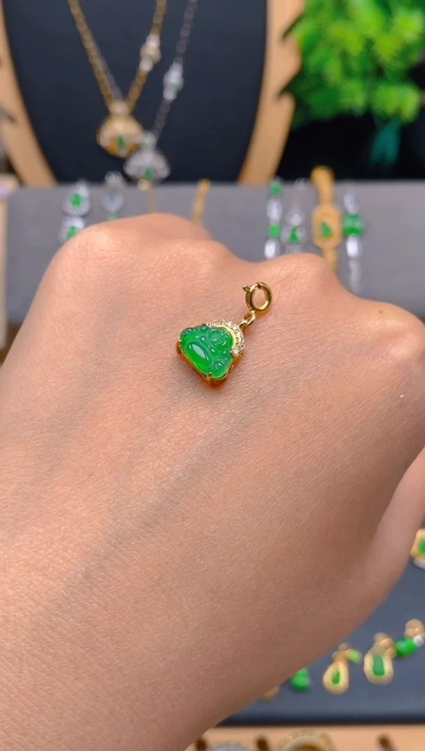 吊坠(不含链)银S925镶嵌翡翠佛公万能扣