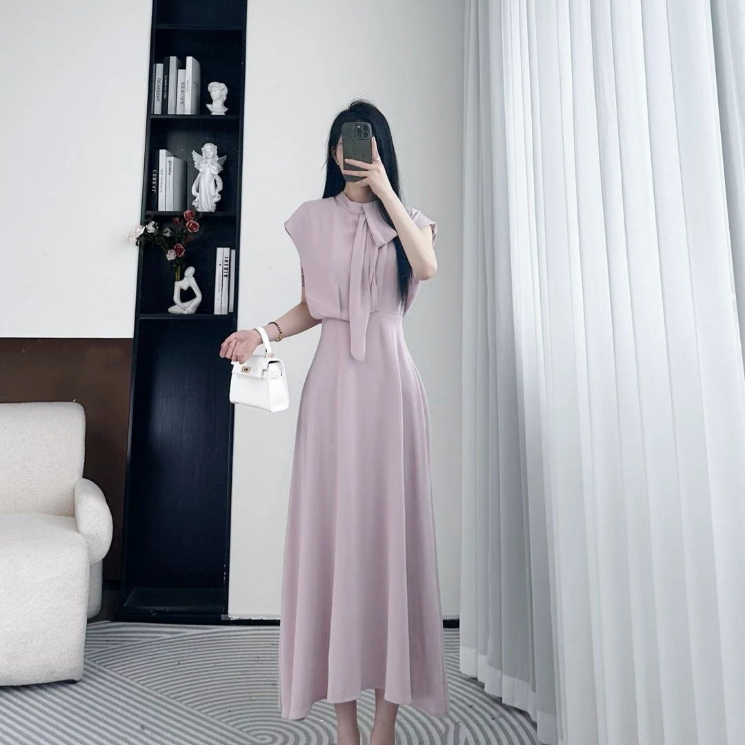 拉夏贝尔2025夏显瘦气质小众轻奢赫本风长裙礼服连衣裙 10491 LSC