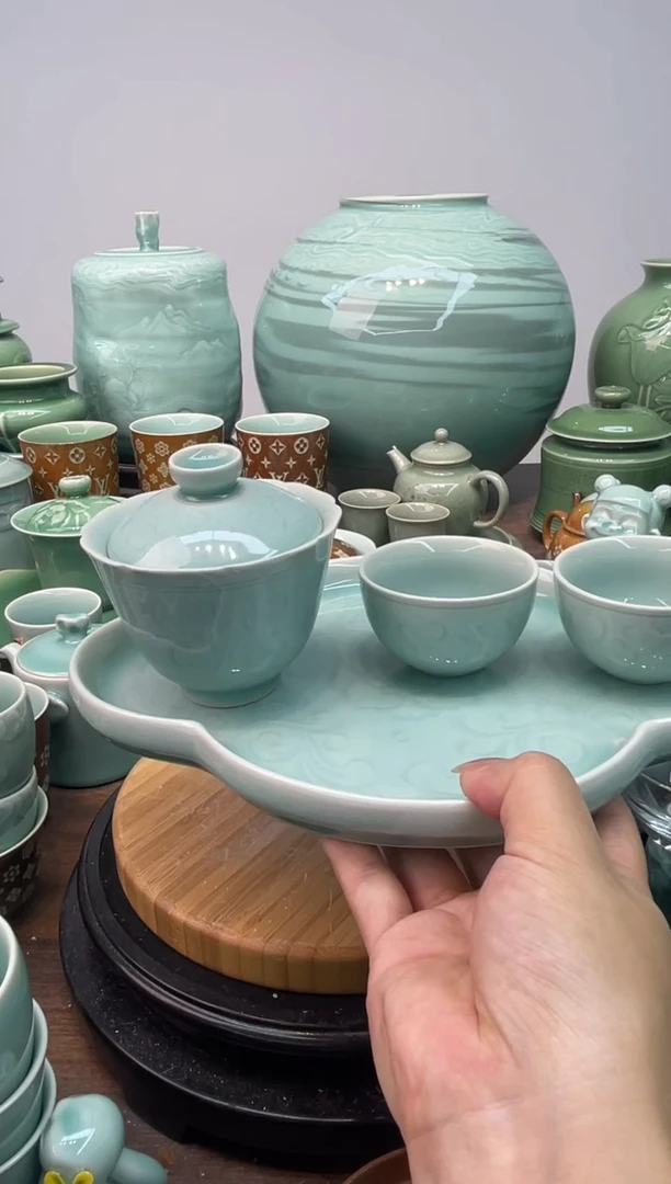 手工半刀泥刻绘  慧仙青瓷 龙泉青瓷大促