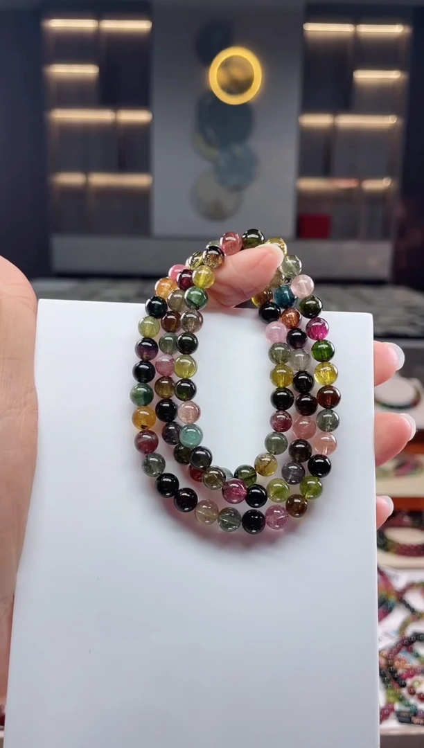 未镶嵌三圈手串碧玺（多样性发一条）Q