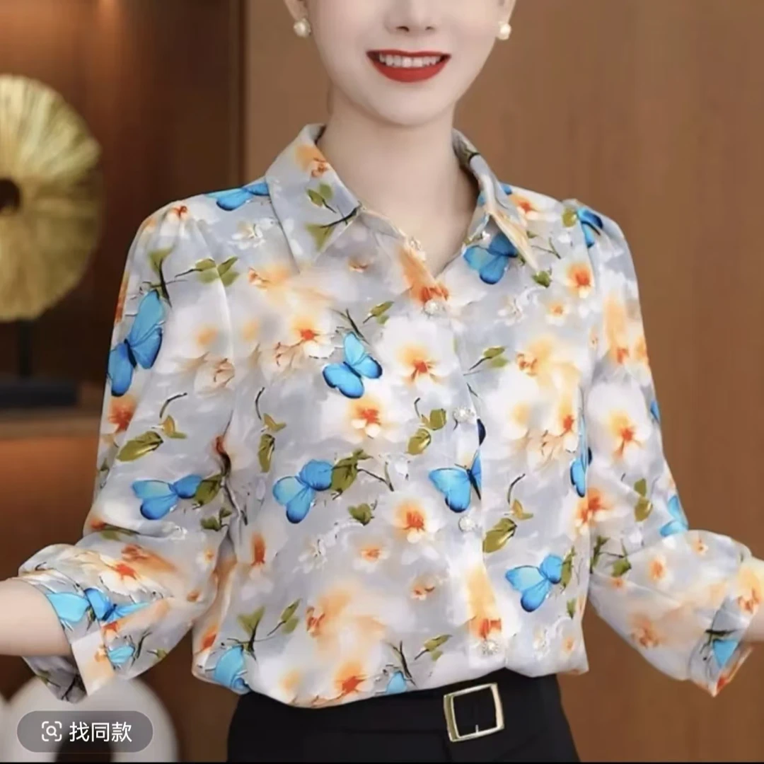 2025夏季新款印花开衫洋气女衬衫时尚减龄女士显瘦衬衣