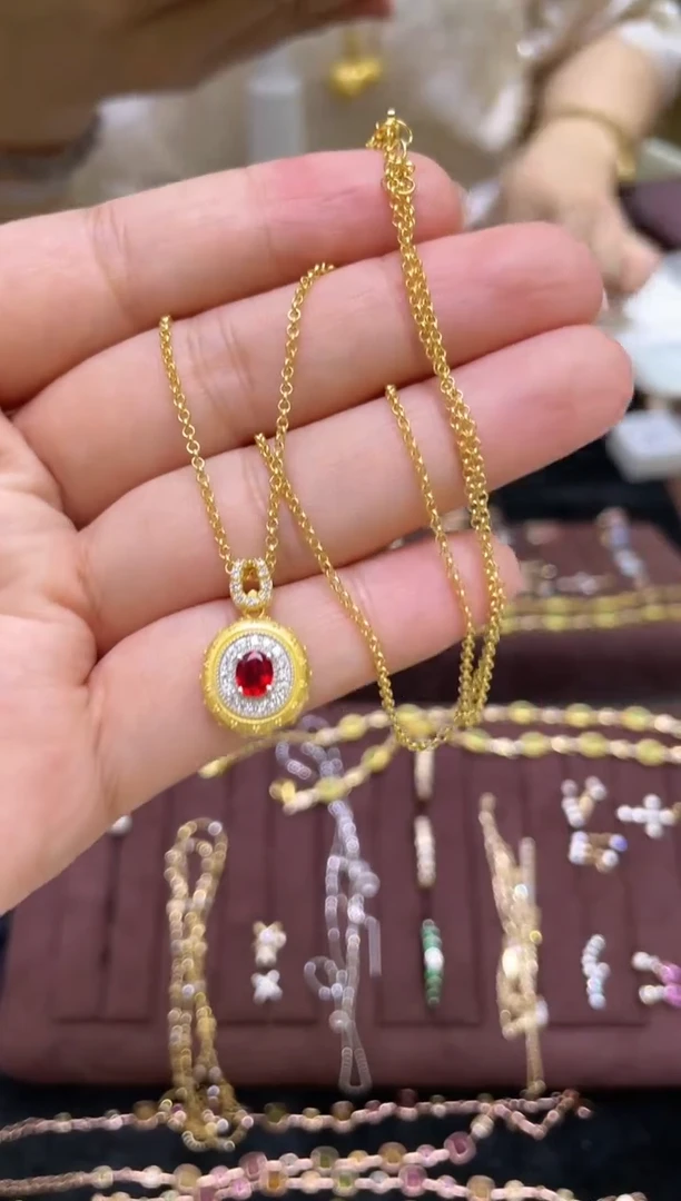 银S925镶嵌项链红宝石S925红宝石项链