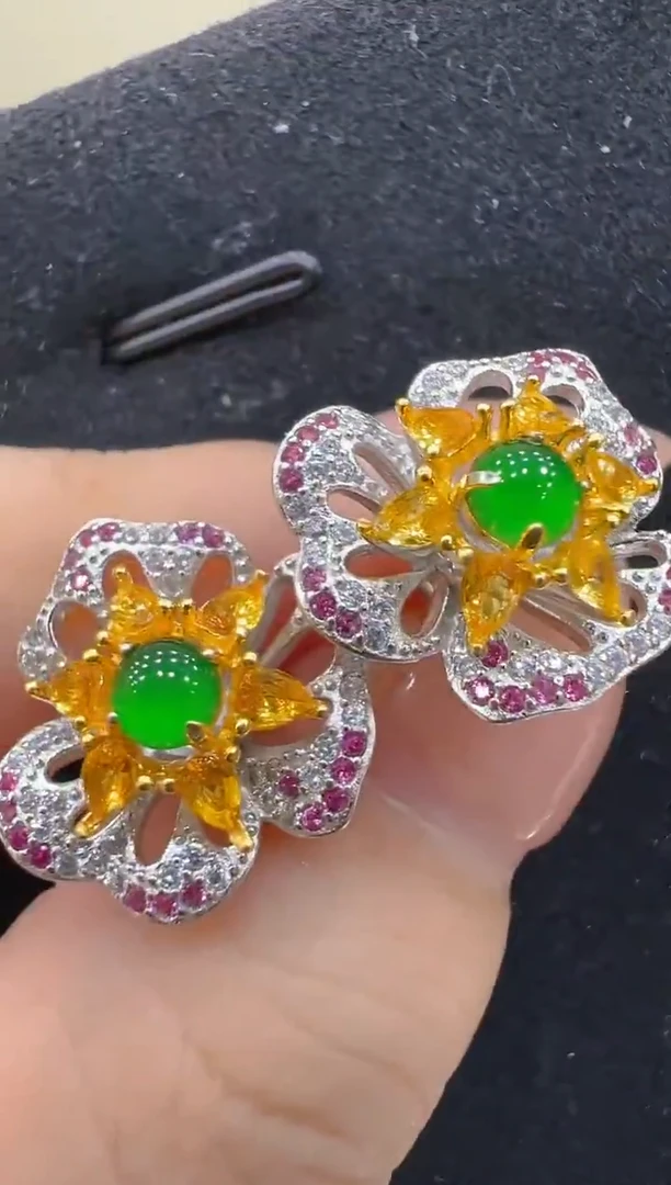 银S925镶嵌翡翠耳饰多样性团购发一件