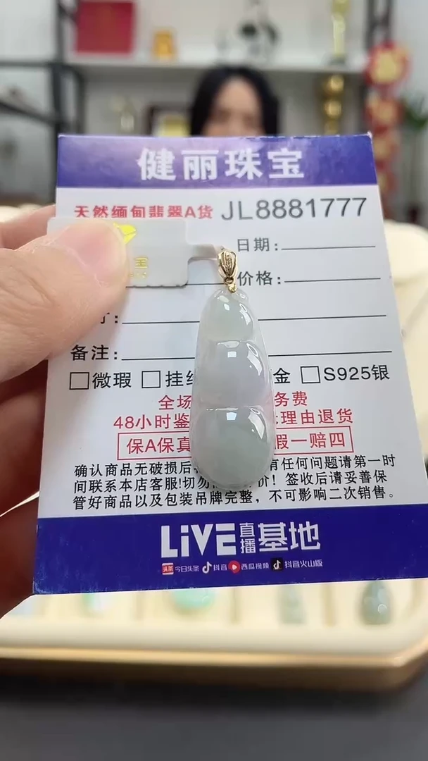 颈饰18K金镶嵌翡翠天然缅甸翡翠A货 富贵豆(一物一证)+银链