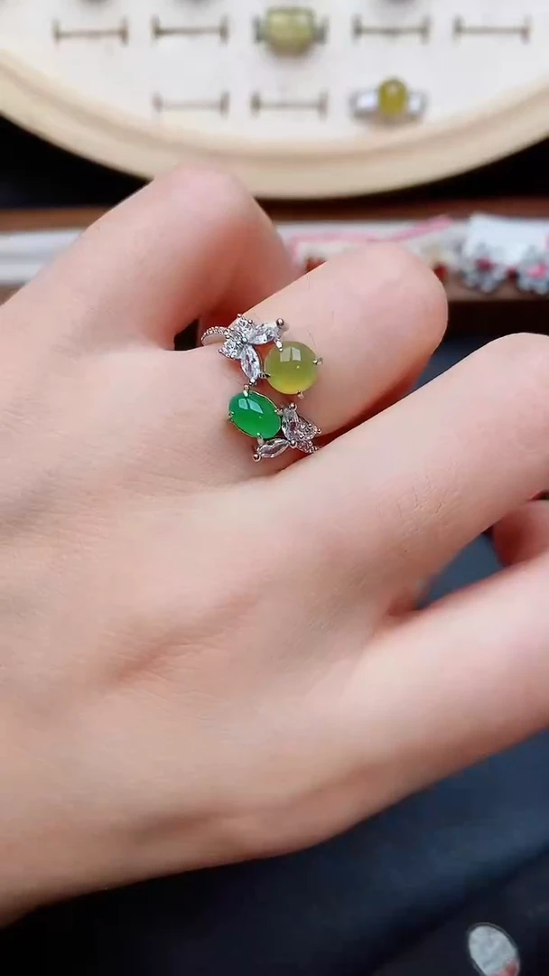 银S925镶嵌戒指翡翠...