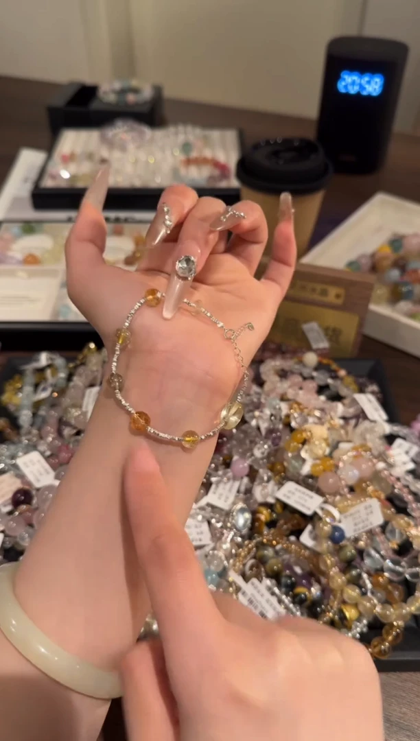 水晶手链银S925镶嵌黄水晶x1608