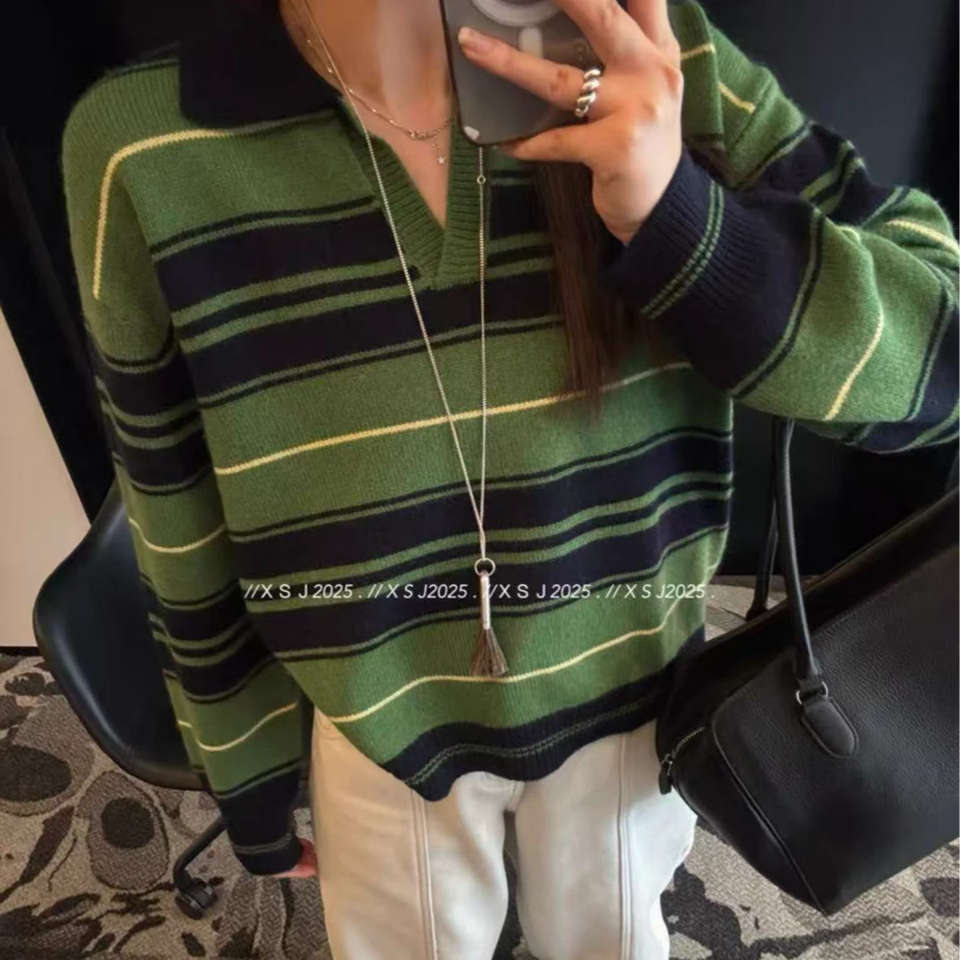 韩系高级感撞色条纹百搭显瘦针织衫S143