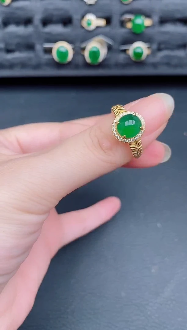 银S925镶嵌戒指翡翠天然a货翡翠208