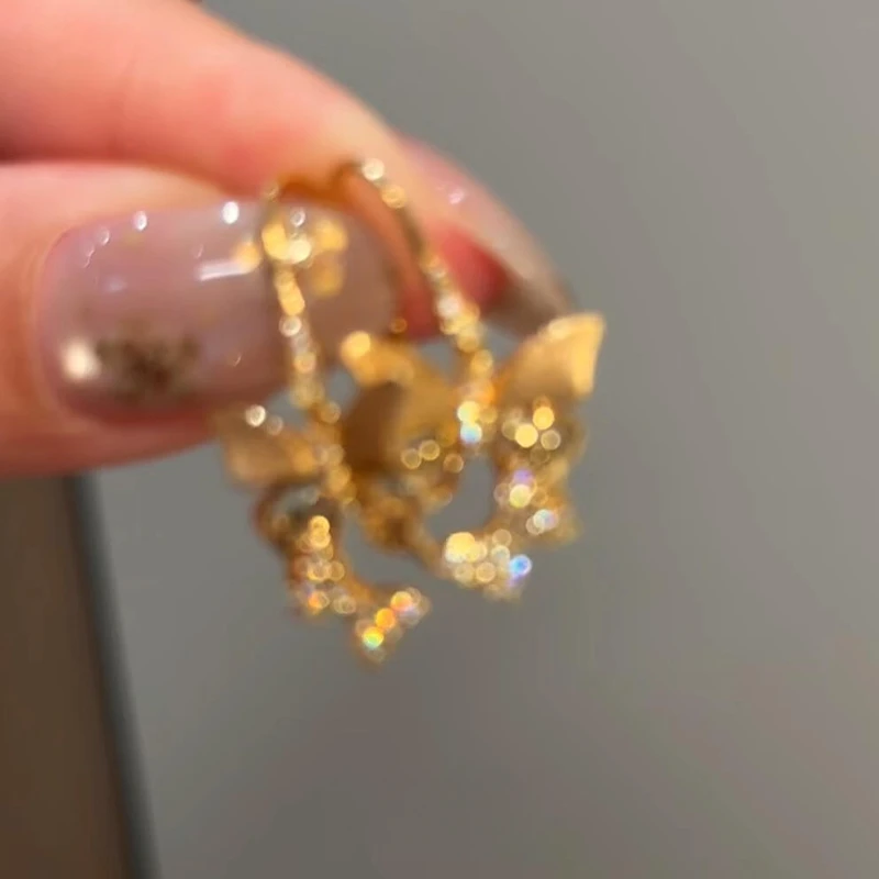 铜合金耳饰 「翩金溯影」复古蝴蝶吊坠耳环千金感精致贵气老钱风