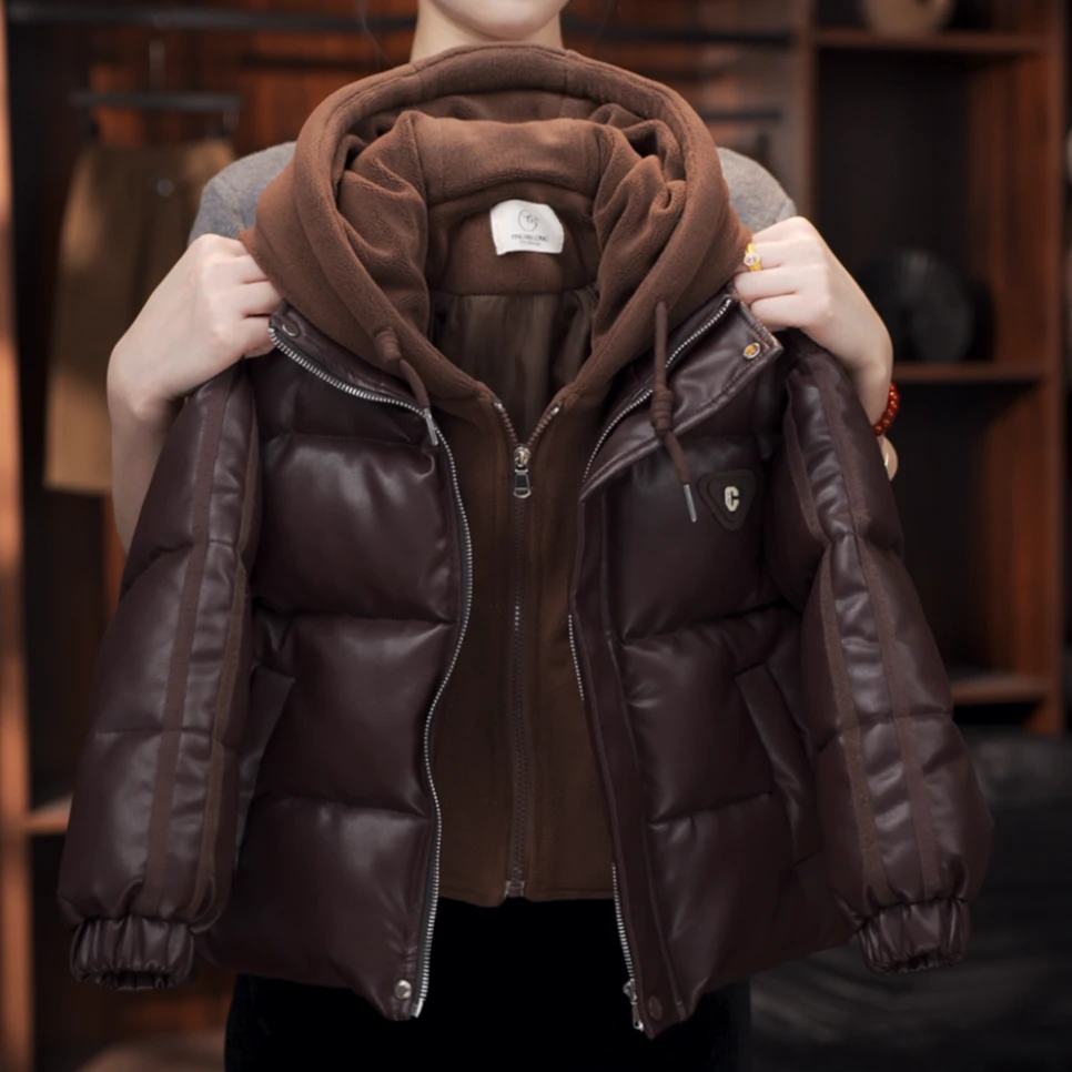 【1%】2024原版冬季儿童皮棉衣洋气英伦加厚时髦连帽韩版新款潮