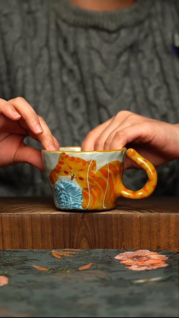 杯釉下彩手工手绘同款陶器
