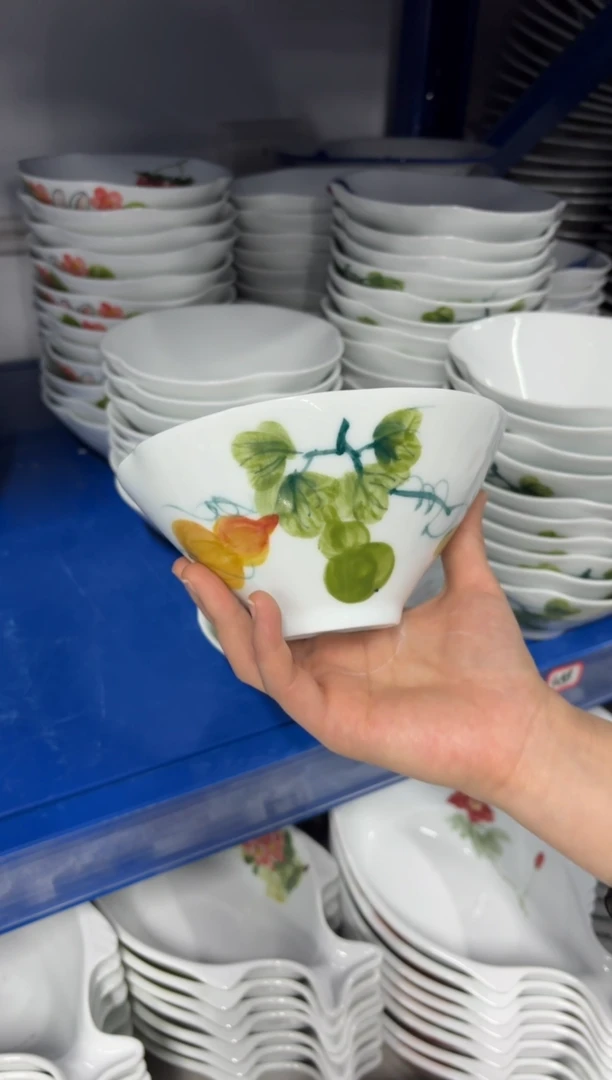 景德镇高温陶瓷食品级手绘釉中彩-荷叶斗笠碗