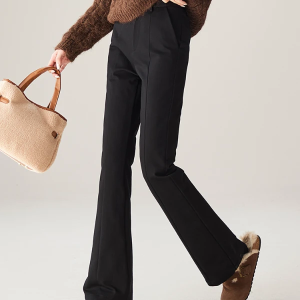 索菲丝尔简约通勤羽绒喇叭裤女2025冬季加绒加厚保暖长裤541823