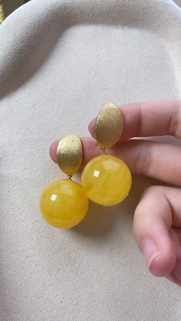 琥珀未镶嵌耳饰耳环