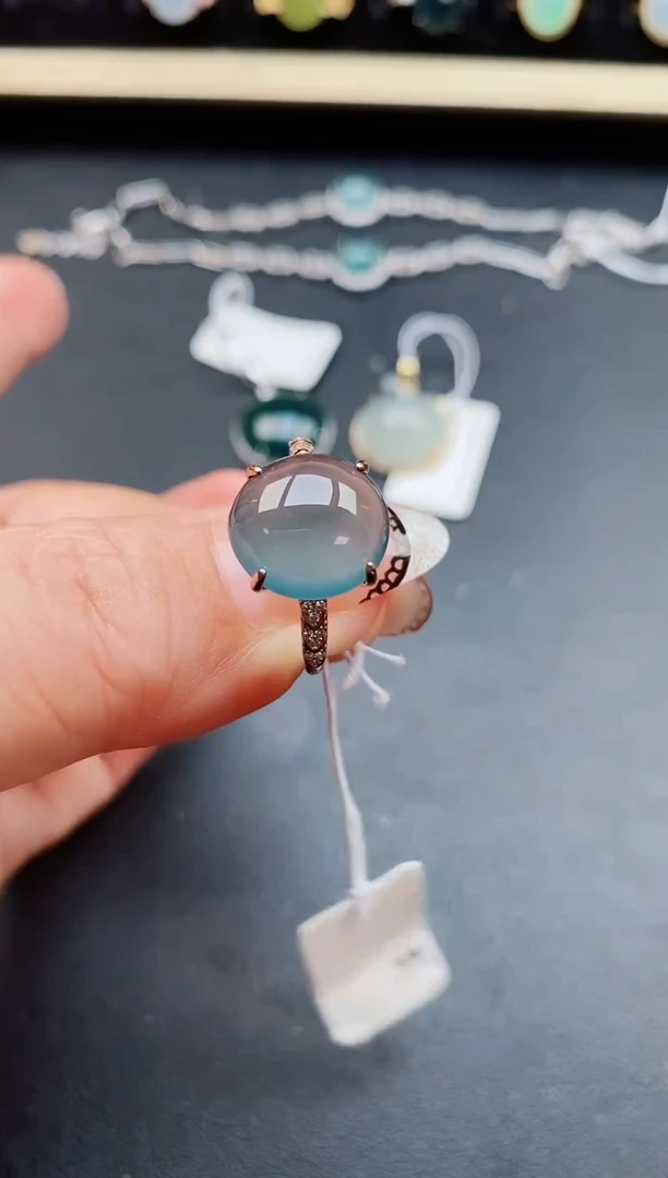 翡翠戒指银S925镶嵌50800