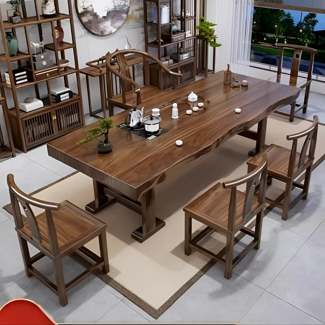 实心实木茶桌椅组合整板大板茶几办公室一体茶台桌客厅家用泡茶桌