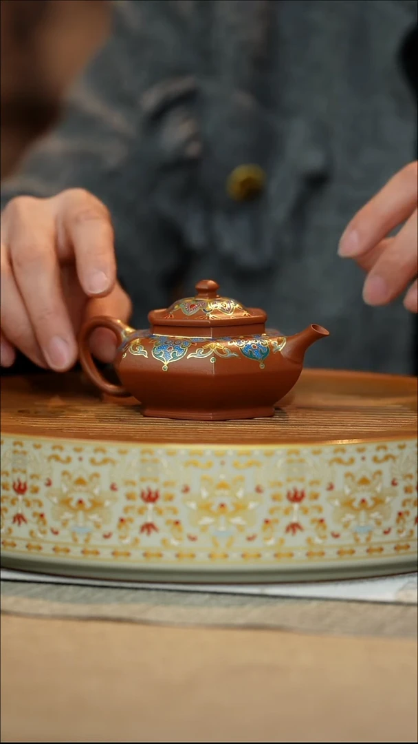 茶壶紫砂朱泥合欢珐琅彩