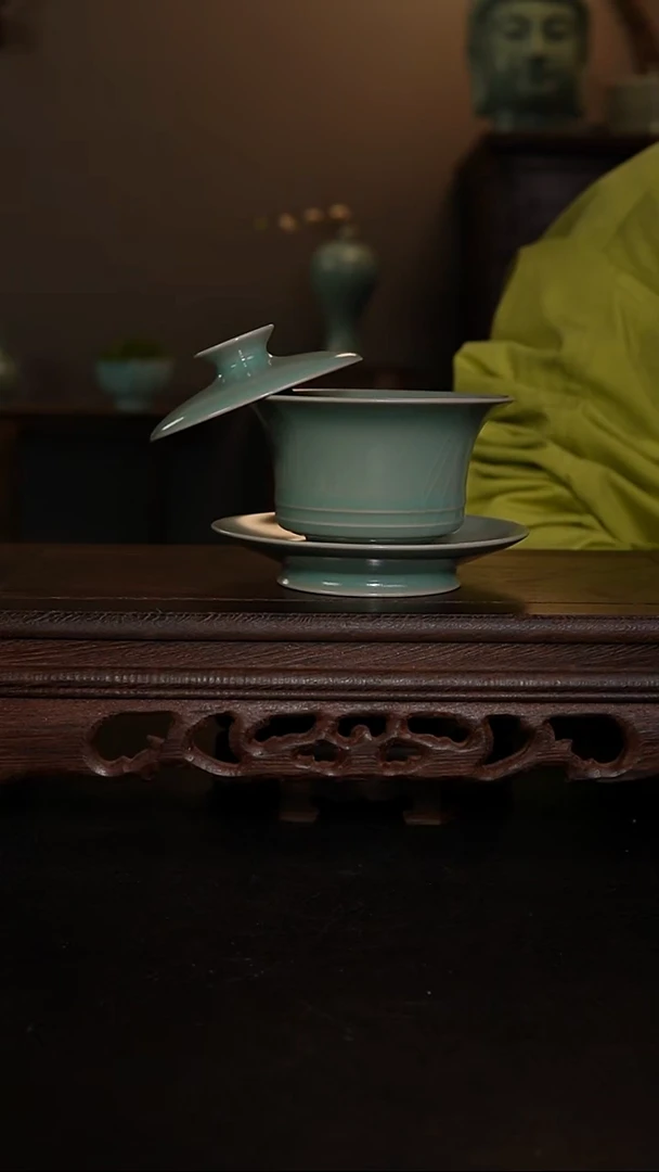 摆件陶原产地原矿仿古釉手工三才盖碗