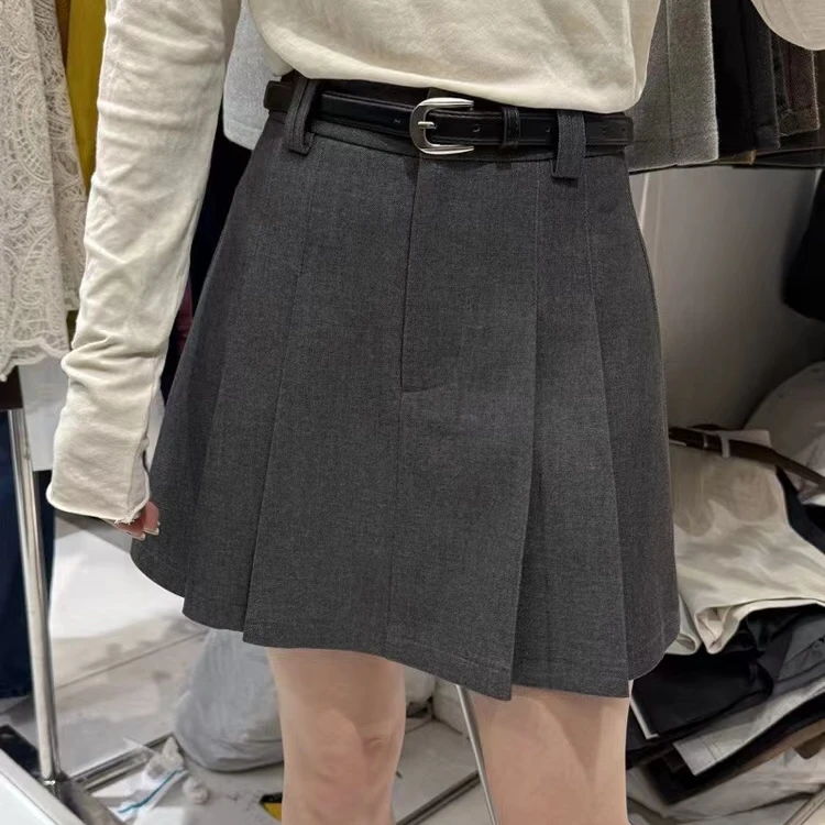 M3783高腰短裙女2025春夏a字百褶裙韩版气质防走光半身裙子