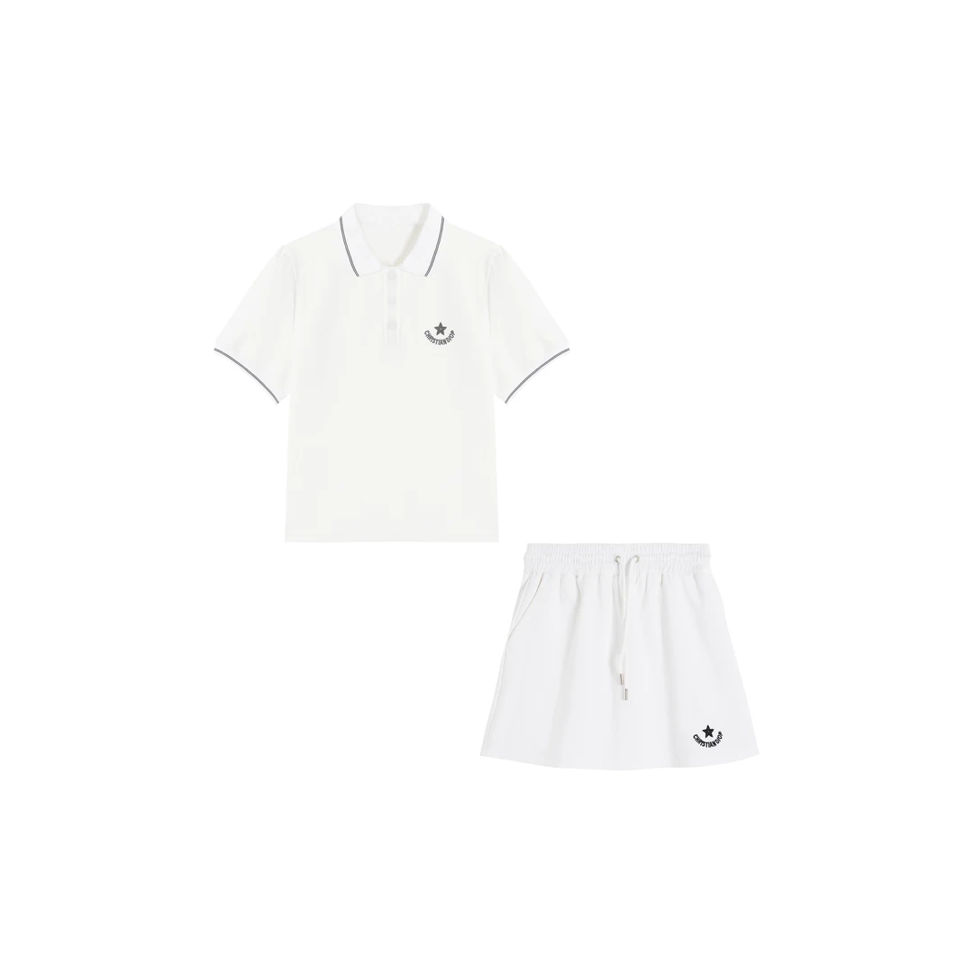 【诺哥专属】夏季简约时尚刺绣翻领气质显瘦休闲两件套装 W60997