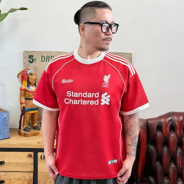 现货-利物浦红色无印号短袖足球服夏季休闲百搭速干刺绣印花