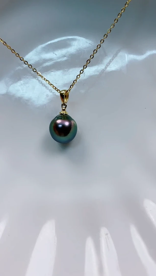 【闪购商品】海水珍珠吊坠(赠链)银S925镶嵌9-10大溪地黑珍珠吊坠