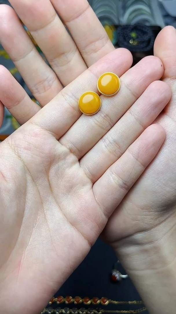 蜜蜡银S925镶嵌耳饰耳钉 06