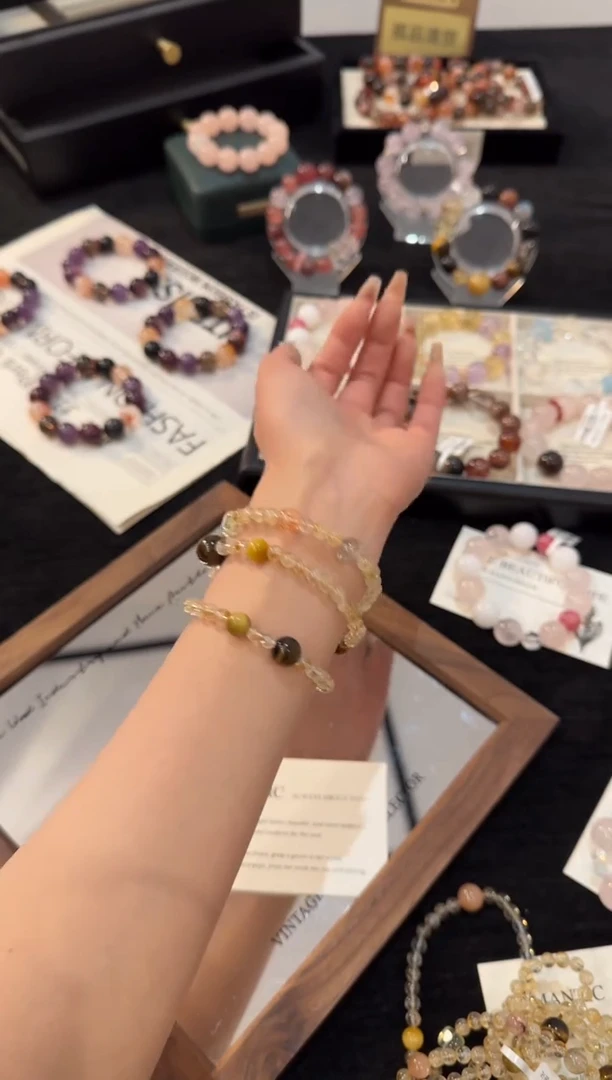 未镶嵌手链水晶琥珀流光三圈x2725