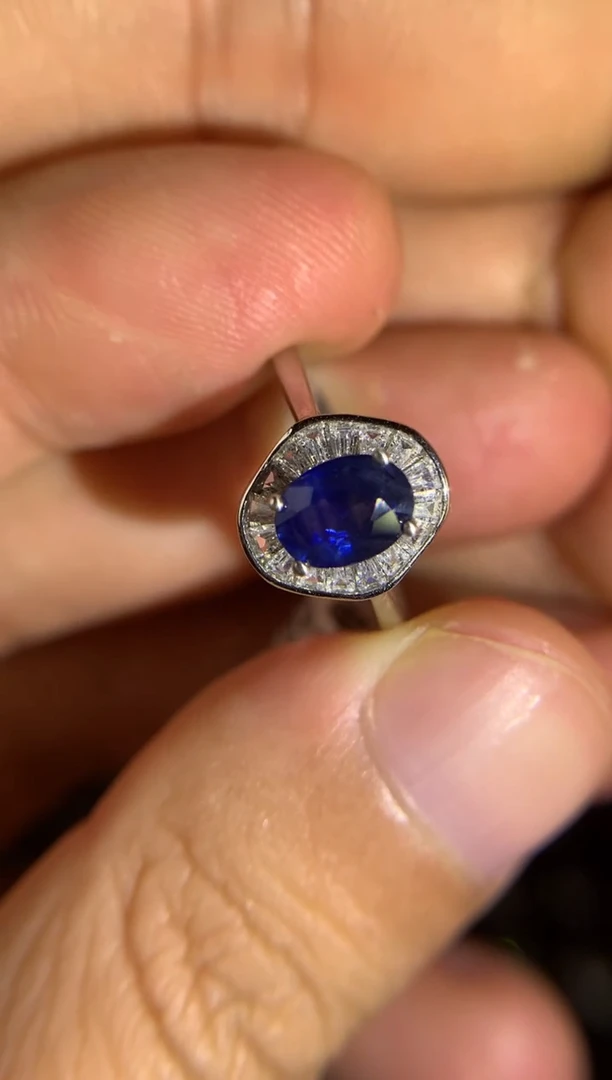 戒指蓝宝石银S925镶嵌皇家蓝